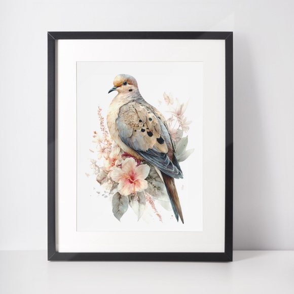 Watercolor Mourning Dove Bird Portrait Wall Art Illustration Print Unframed - Picture 2 of 6